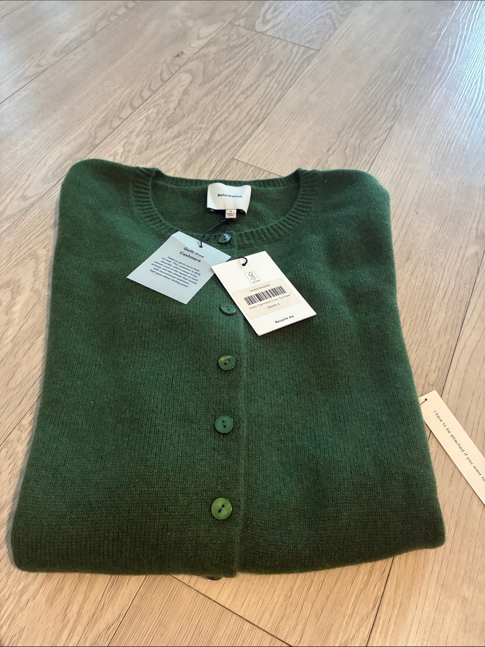 Brand New Reformation Clara Cashmere Crew Cardigan Grass